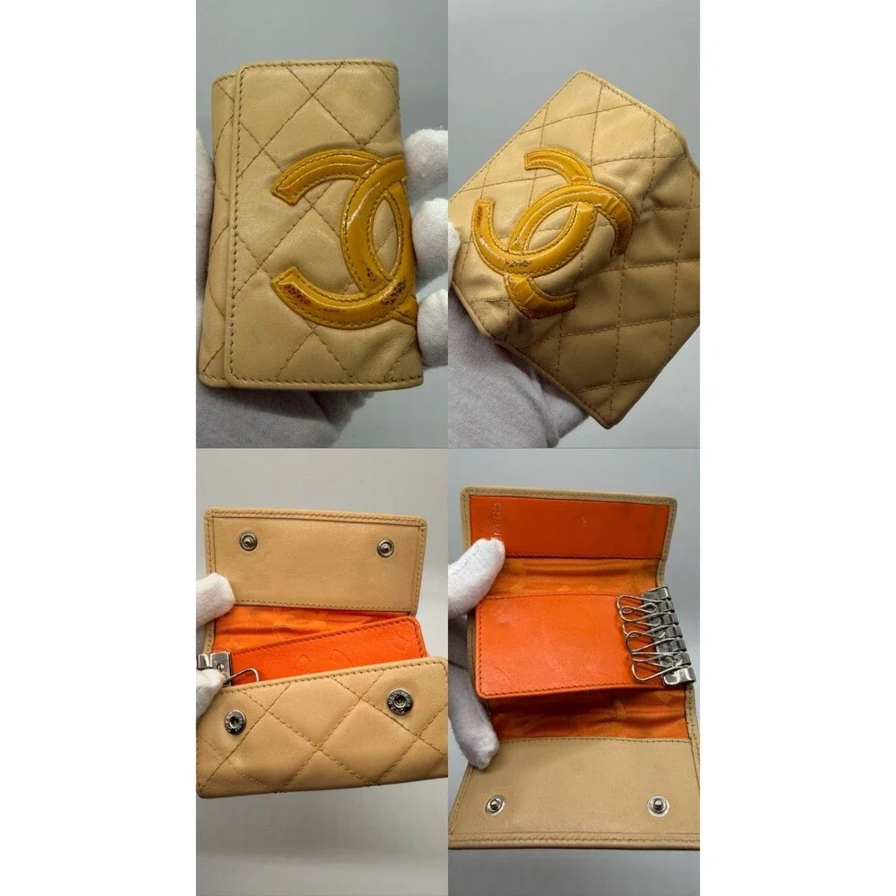 CHANEL Combon Line Leather 6 Ring Key Case Beige/139